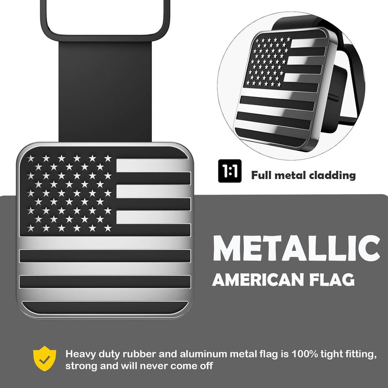 OGYE 2 Inch Trailer Hitch Cover with American Flag, Metal Trailer Hitch Cover Fit for 2 Inch Hitch Receivers Class 3 4 5, 2'' Rubber Hitch Tube Cover Plug Cap (Chrome) - Image 2